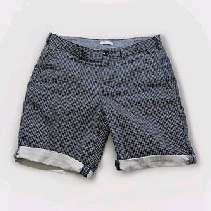 Lacoste Live Shorts Mens 33 Navy White Plaid Pockets Chino Zip Fly Preppy Cotton